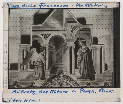 Vorschaubild Piero dei Franceschi (Piero della Francesca): Verkündigung. Aufsatz des Altars von Perugia. Perugia, Pinakothek 